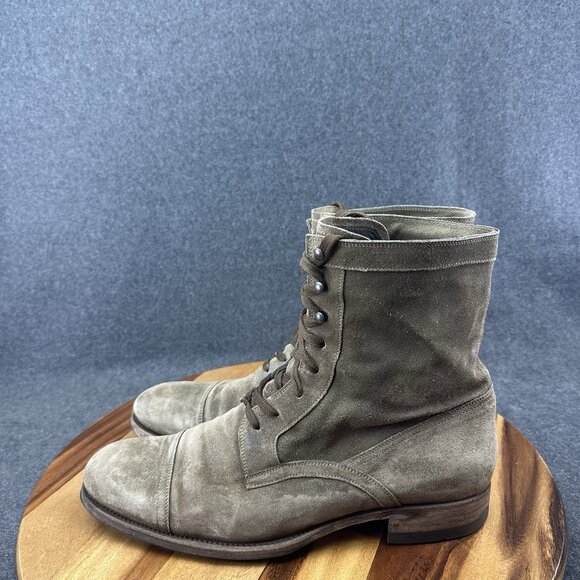 N.D.C. Made by Hand Combat Boot Lace-up Green Brown Suede Boot Men 45B US 12B - Picture 7 of 13